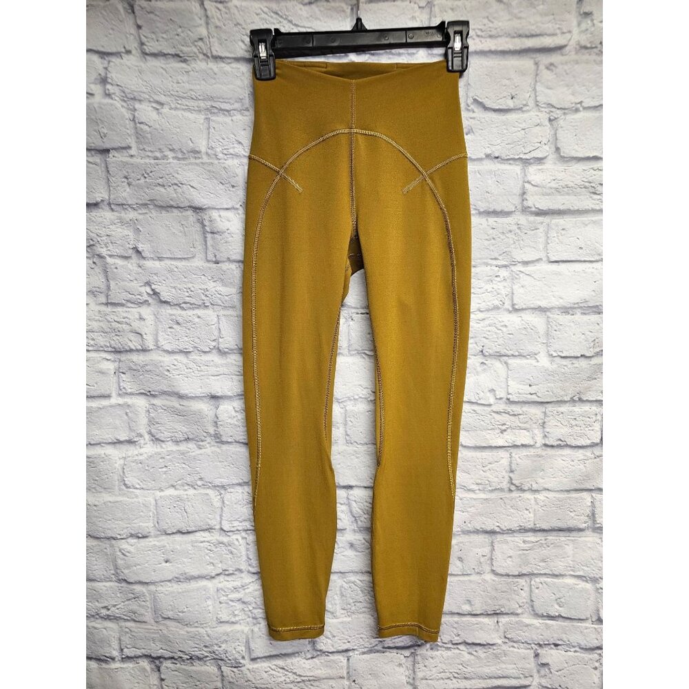 LULULEMON 4 UNLIMIT HIGH RISE ATHLETIC YELLOW GREEN POCKET LEGGINGS